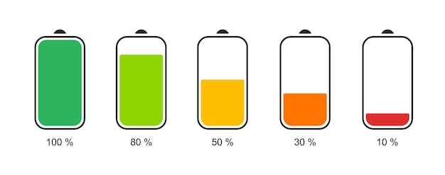 Battery charge indicator icons Phone charge level color collection of charge power