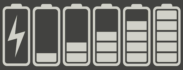 Battery charge indicator icons vector graphics Battery charges in white