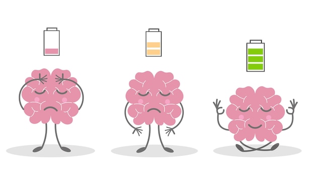 Battery energy in human mental Brain concentration concept Flat vector illustration