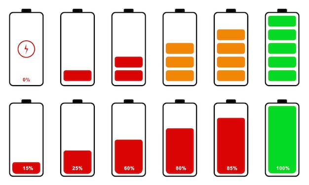 Battery indicator symbol. Energy level icon different level of charge