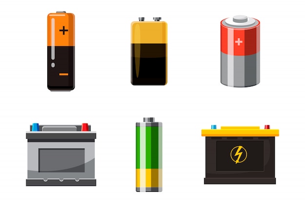 Battery objects set. Cartoon set of battery