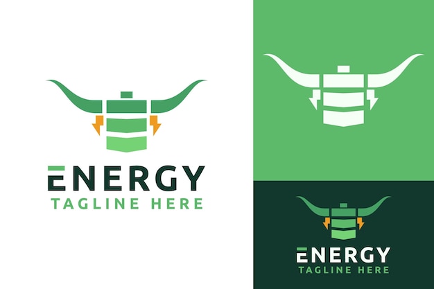 Battery Storage Electric Long Horn Bull Bison and Thunder Electric Logo Design Branding Template