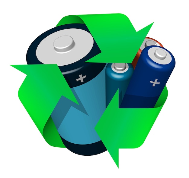 battery with green recycling sign Recycling of batteries green energy alternative energy sources