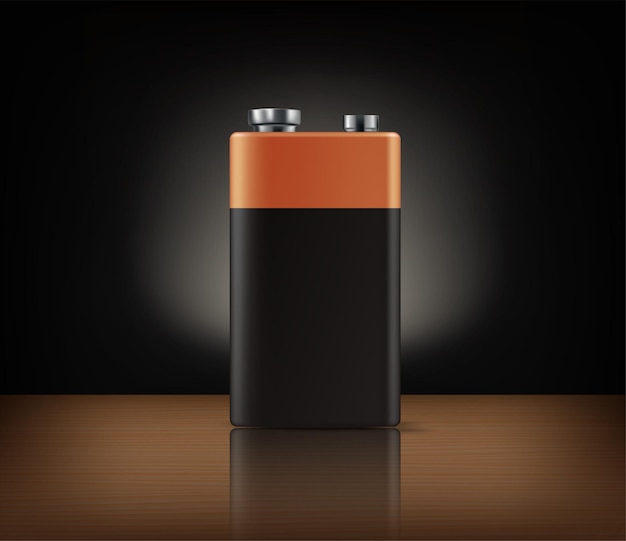 Battery with reflection on a table 3d vector mockup