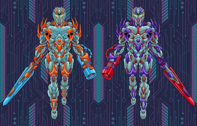 Battle mecha robot full body illustration