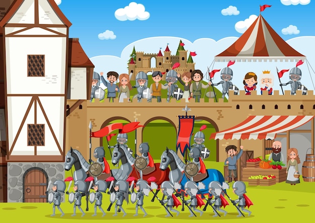 Battle scene with medieval army warriors