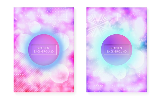 Bauhaus cover set with liquid shapes Neon luminous background