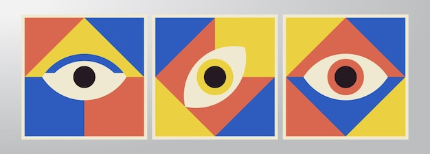 Bauhaus eye geometry vector decorative illustrations Collection Abstract minimalist modular flat art templates Set