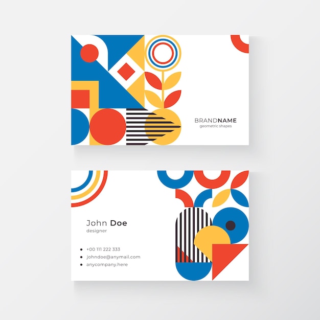 Bauhaus inspired business cards with square figures shadows and text Minimal abstract basic figures