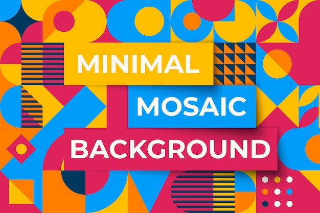 Bauhaus inspired mosaic background with square figures and text Minimal modern abstract banner