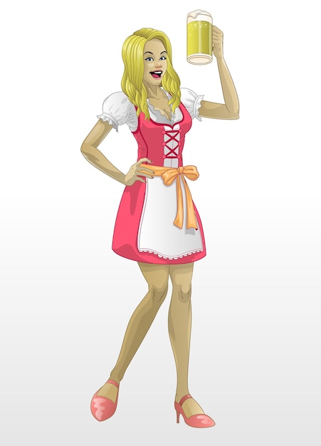 Bavarian Girl wearing Dirndl present the Beer