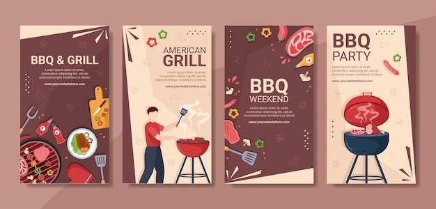 BBQ or Barbecue Social Media Ig Stories Template Flat Cartoon Background Vector Illustration