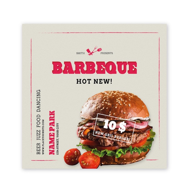 Bbq flyer square with burger