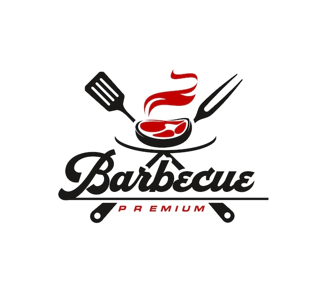 BBQ grill or barbecue restaurant icon with steak