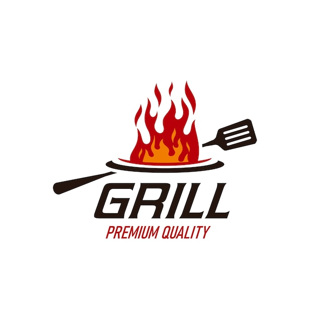 BBQ grill icon of fire flame and barbecue spatula