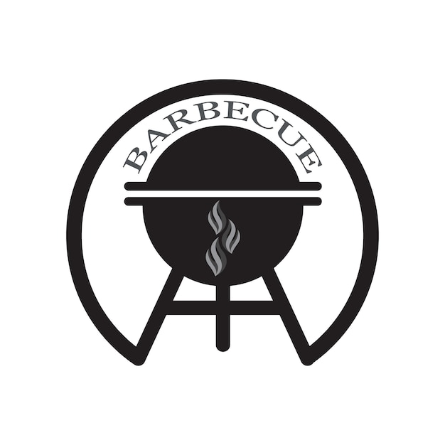 BBQ grill simple and symbol icon with smoke or steam logo