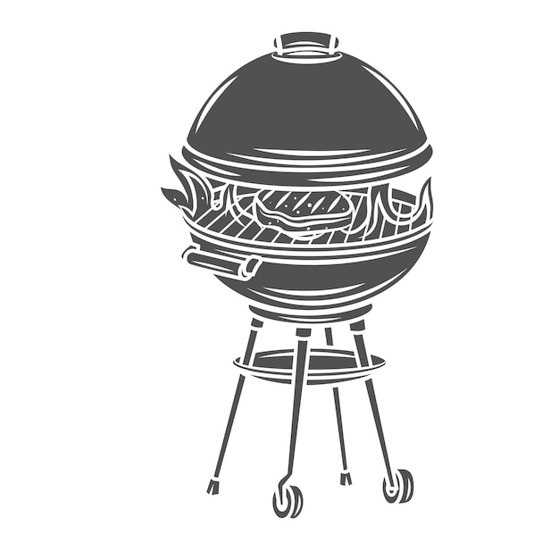 BBQ grill with and steak silhouette glyph icon