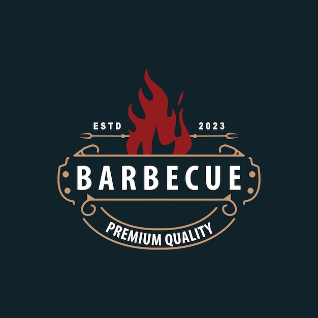 BBQ Hot Grill Logo Barbeque Typography Vintage Design Label Stamp Logo Restaurant Cafe Bar Simple