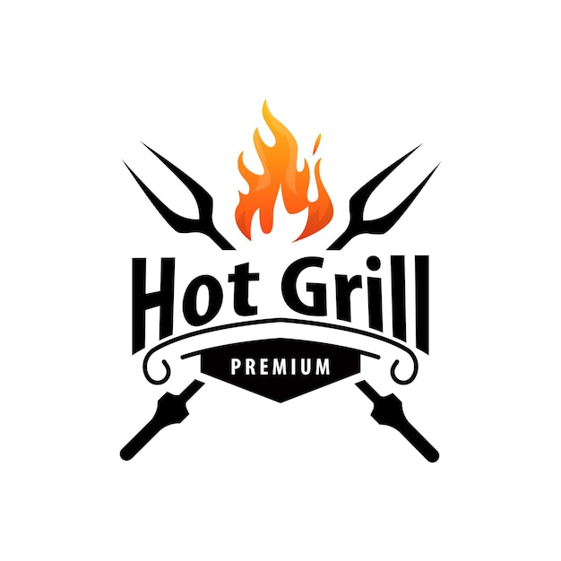 BBQ Hot Grill Logo Barbeque Typography Vintage Design Label Stamp Logo Restaurant Cafe Bar Simple