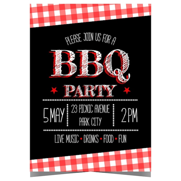 Vector bbq party banner poster or flyer to invite friends and family for a backyard picnic