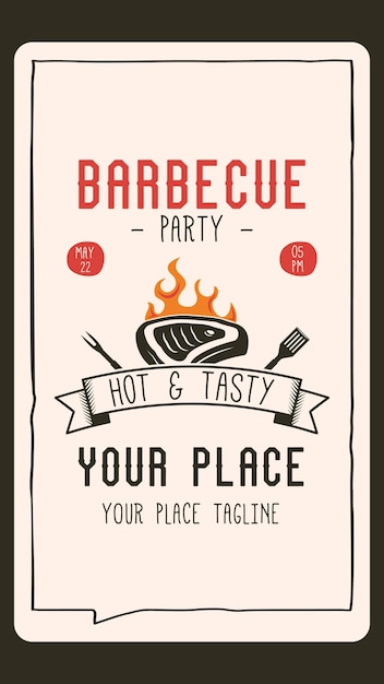 Vector bbq party card template with steak bbq grill card for social media marketing stories barbecue post design stock vector poster