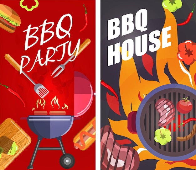 Bbq party house grilling meat and steaks banner