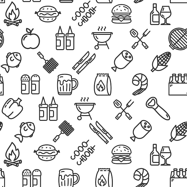 Bbq Party Signs Seamless Pattern Background on a White Vector