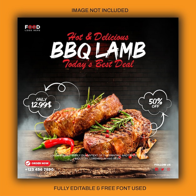 Bbq party square flyer template design