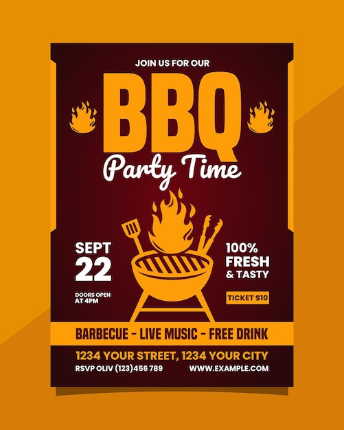 Vector bbq party time poster or flyer template design