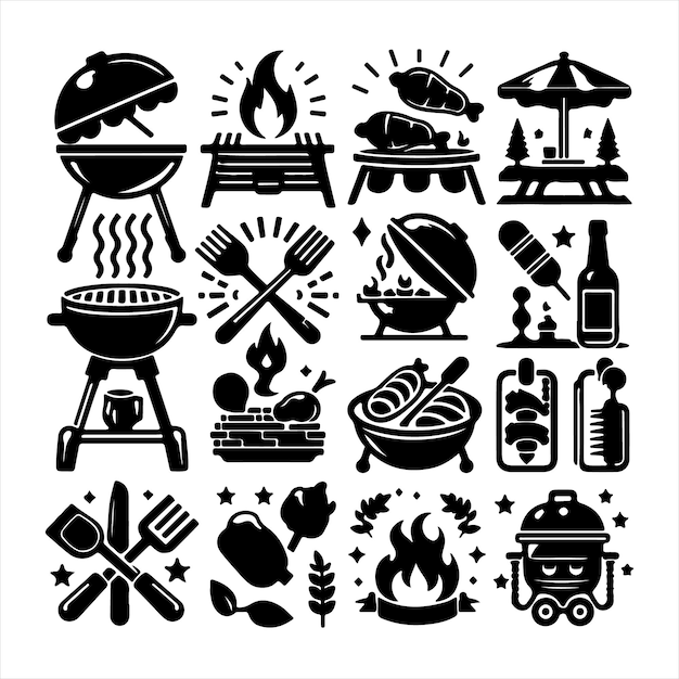 BBQ unique design icons bundle silhouette Car Grill vector image with white background Car Grill