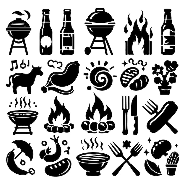 BBQ unique design icons bundle silhouette Car Grill vector image with white background Car Grill