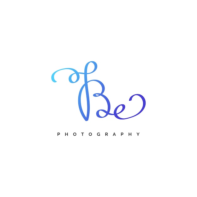 BE Initial Logo Design with Elegant Handwriting Style in Blue Gradient. BE Signature Logo or Symbol for Wedding, Fashion, Jewelry, Boutique, Botanical, Floral and Business Identity