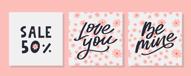 Be mine Valentine's day template for banner design. Background Romantic background. Hand lettering.