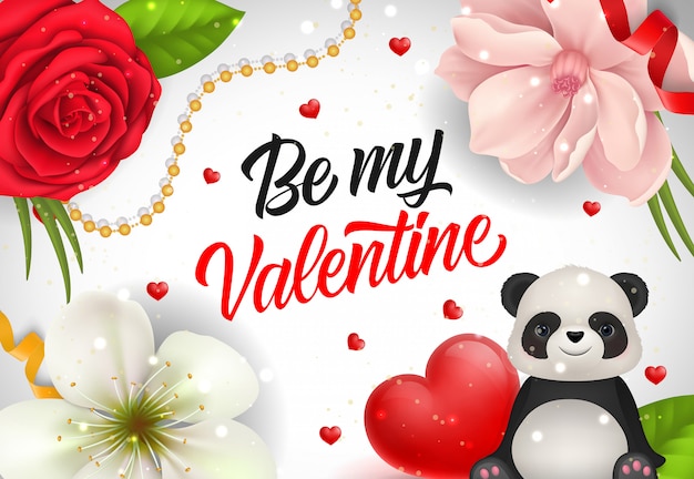 Be My Valentine Lettering with Cute Panda