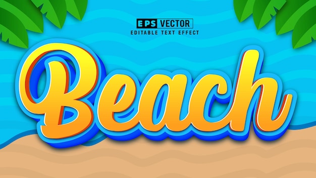 Vector beach 3d editable text effect vector with background