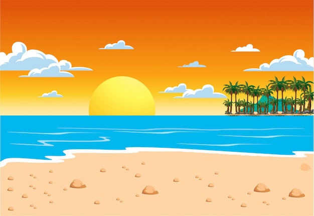 Vector beach background in the afternoon