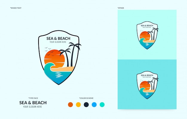 Beach badge with flowing wave