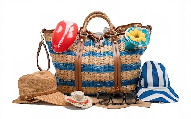 a beach bag with a beach bag and sunglasses