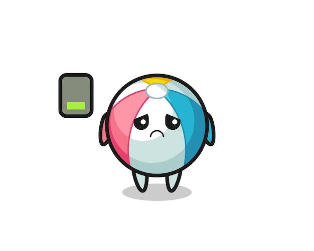 Beach ball mascot character doing a tired gesture