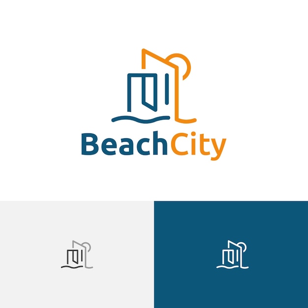 Beach Bay City Building Coast Sea Monoline Style Logo