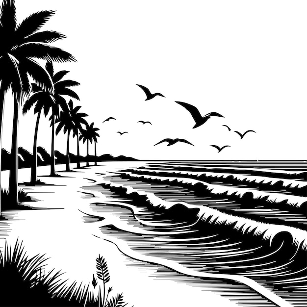 Beach Black And White Silhouette Design Vector