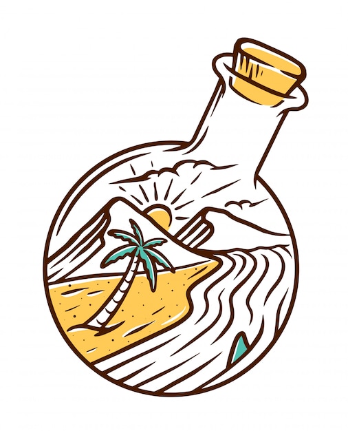 Beach and bottle illustration