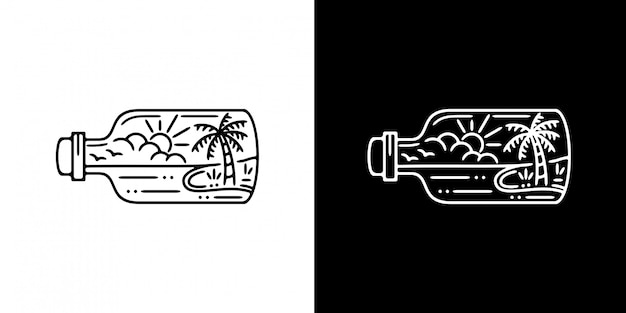 Beach In The Bottle Monoline Badge Design