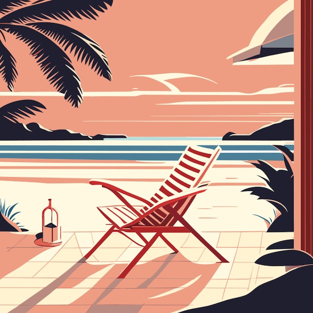 Vector beach chair from back vector illustration flat 2