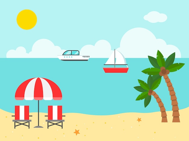 Beach chairs and Umbrella on the beach illustration