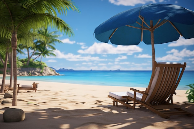 Beach chairs with umbrella and beautiful sand beach