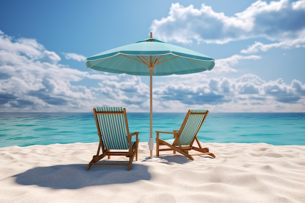 Beach chairs with umbrella and beautiful sand beach