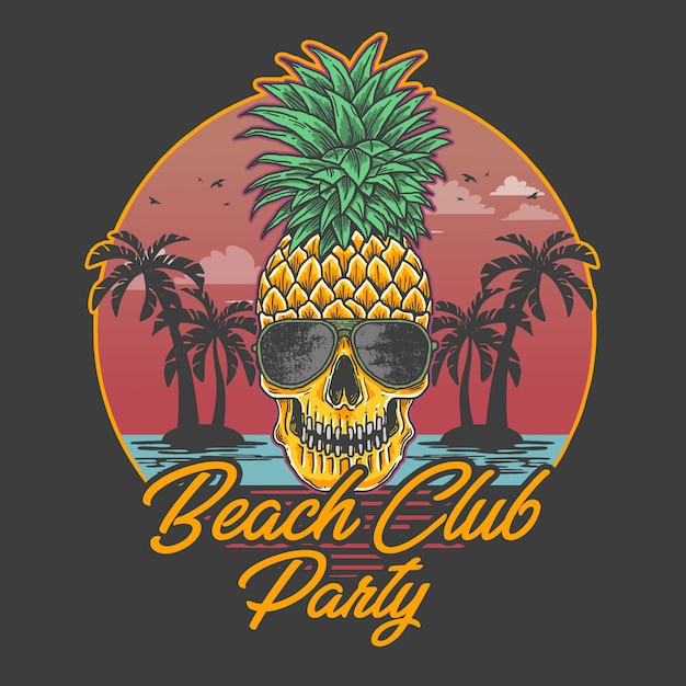 beach club party skull pineapple illustration 