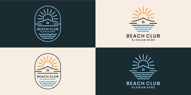 Beach club and resort illustration logo design inspiration