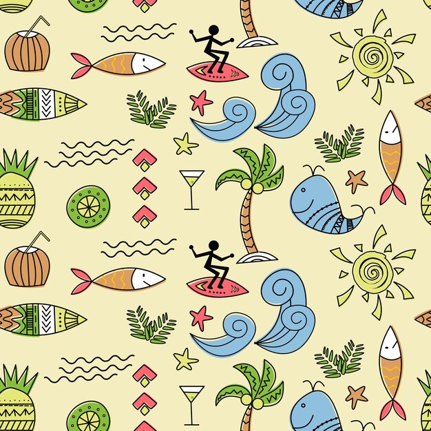 Beach colorful doodle fabric pattern